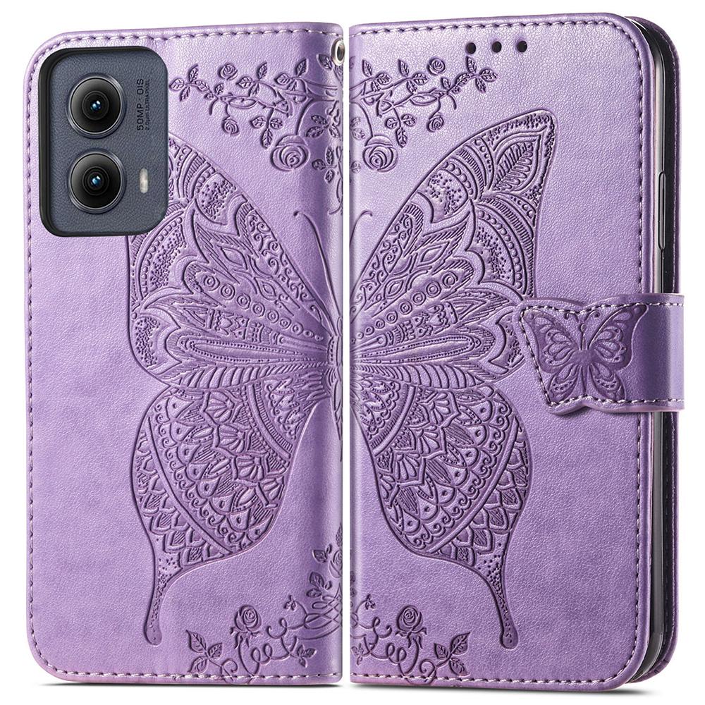 For Motorola Edge (2024) 5G Case PU Leather Wallet Phone Cover Butterfly Pattern