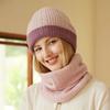 Women 100% Cashmere Tube Scarf Cable Knit Neck Warmer Ring Double Faced Thick Cap Reversible Knitted Beanies Winter 2-Pcs Set
