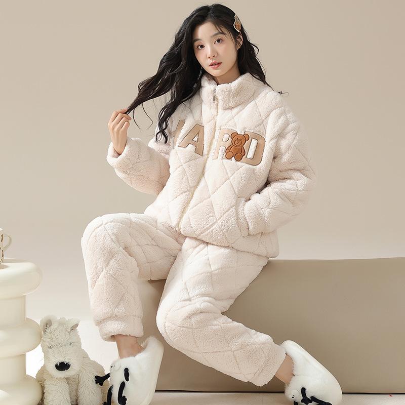

Three-Layer Padded Pajamas Women S Winter Thickened And Velvet Coral Fleece Loungewear Women S Cute Padded Jacket Warm Suit 2XL