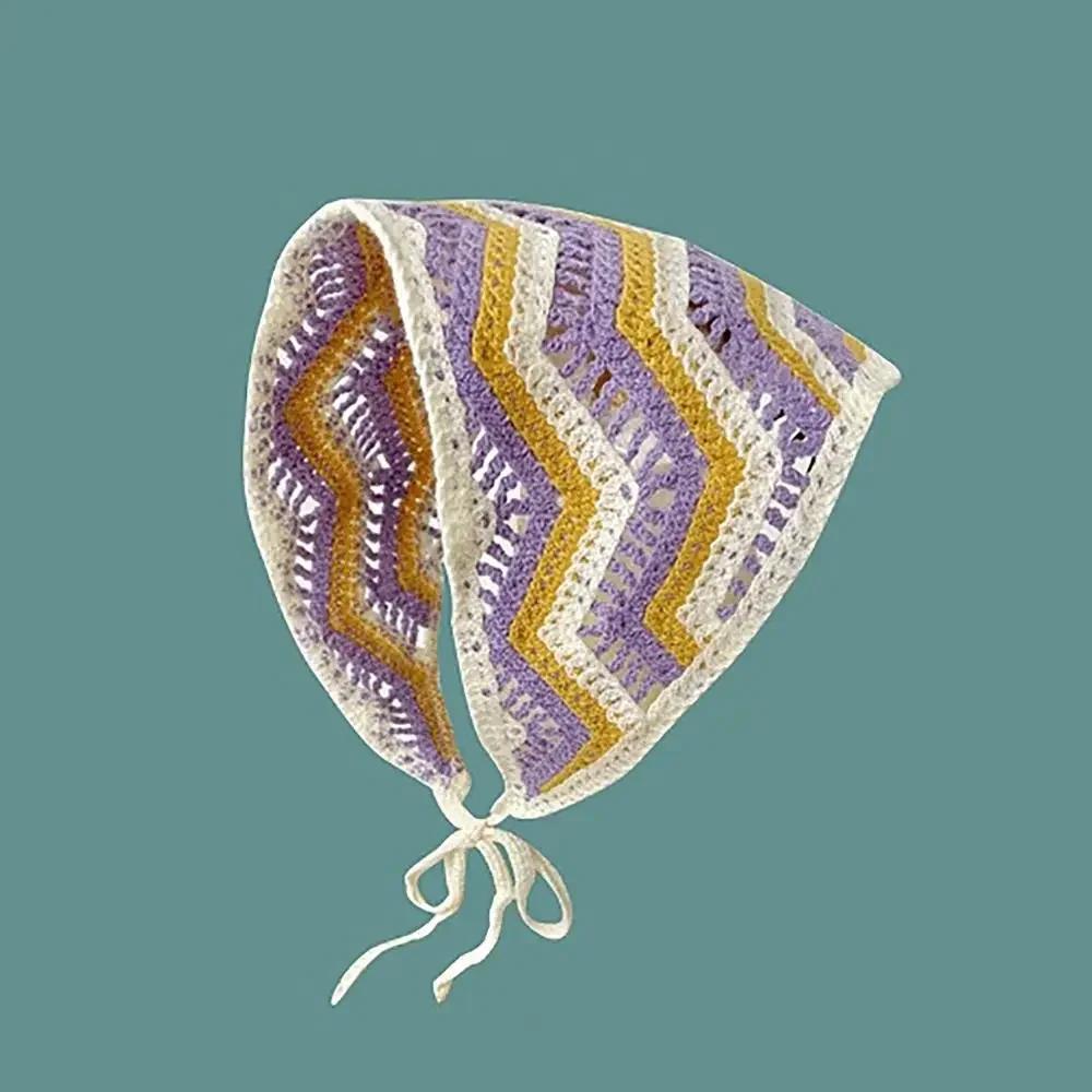 1Pc Knitted Triangle Headband French Pastoral Style Headscarf Hat Little Flower Handmade Crochet Headband Towel Spring Summer