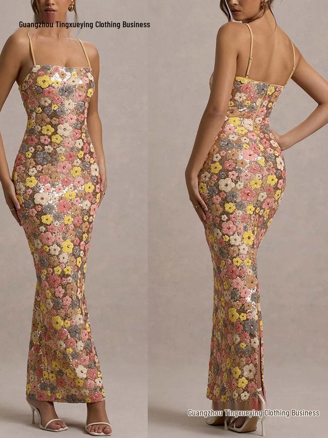 2026 European Spring/Summer Sequin Spaghetti Strap Bodycon Party Dress