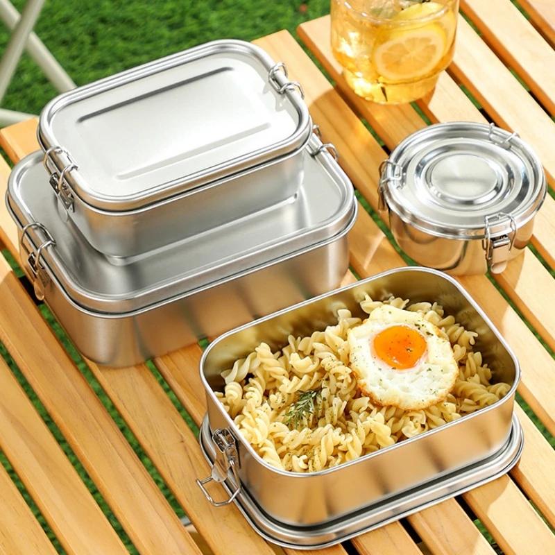 850/2400mL 304Stainless Steel Lunch Box with Buckle Sealed and Leak Proof Student Office Worker Bento Box Food Storage Container
