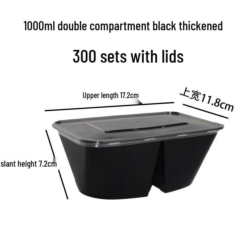Disposable Black 1000ml 2-Compartment Round Food Containers