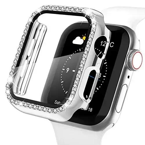 Cover For Apple Watch Case 44mm 45mm 41mm 40mm 38 42mm Bling Diamond bumper+Screen Protector Glass Iwatch Series 9 8 7 5 6 4 SE