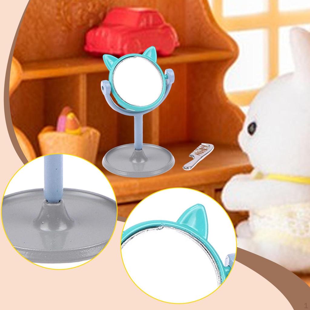 Doll Miniature Mirror Set, Desk Mirror, Rotating Head, Alloy Material, Suitable for