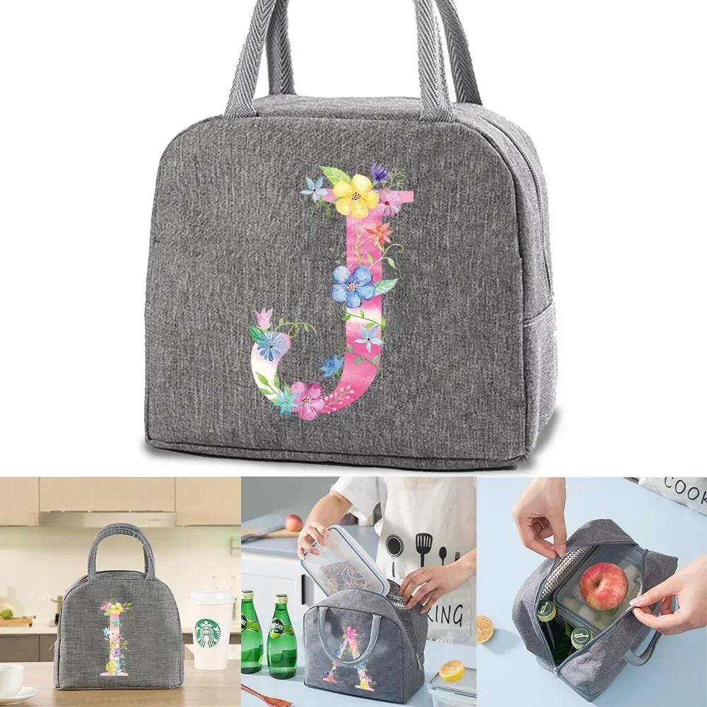 Reusable Insulated Lunch Bag Canvas Insulated Lunch Storage Bag Ladies Men's Portable Lunch Bag Waterproof Letter Pattern