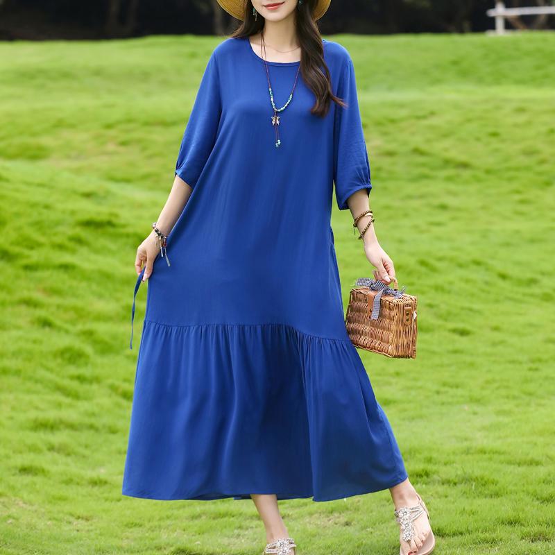 Women's Floral Print Maxi Dress, Tie Waist 3/4 Sleeve Casual Summer Dress (XL-5XL)