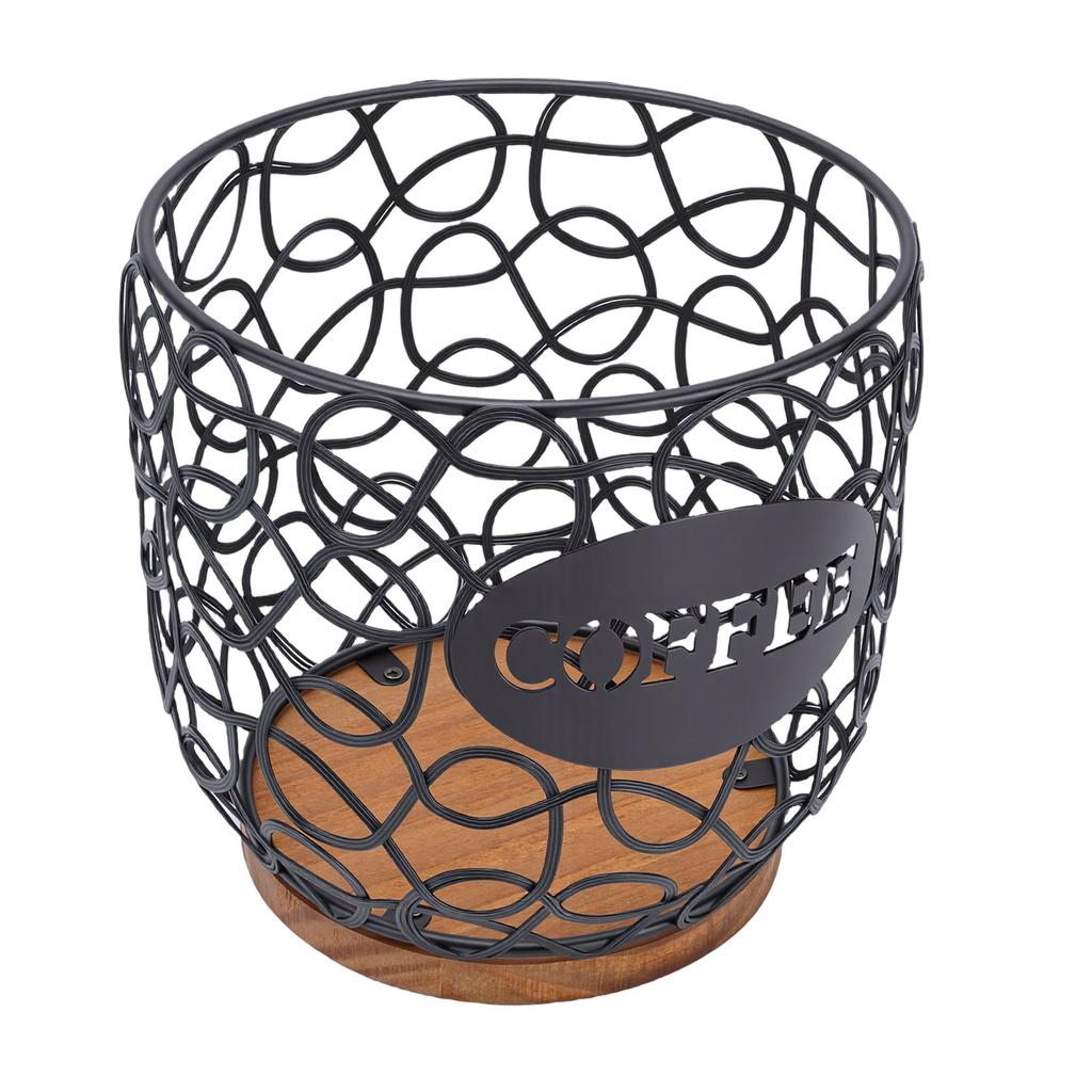 Coffee Pod Holder   Large Capacity Coffee Capsule Storage Basket with Wooden Base for Kitchen Counter   Desktop