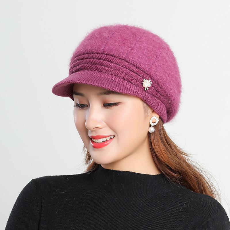 Korean Women's Knitted Solid Color Short Brimmed Duckbill Hat Outdoor Plush Tourist Knitted Beret Hat Trend