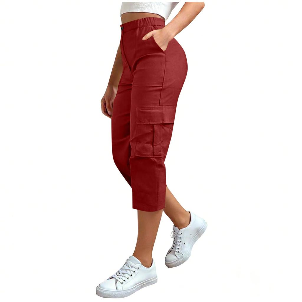 Damen Cargo-Caprihose Mit Taschen Leicht Schnelltrocknend Reise Wandern Sommerhose Für Freizeit