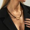 Vintage Maillard Tiger'S Eye Stone Rice Bead Necklace Women'S, Fashion Metal O-Button Clavicle Necklace