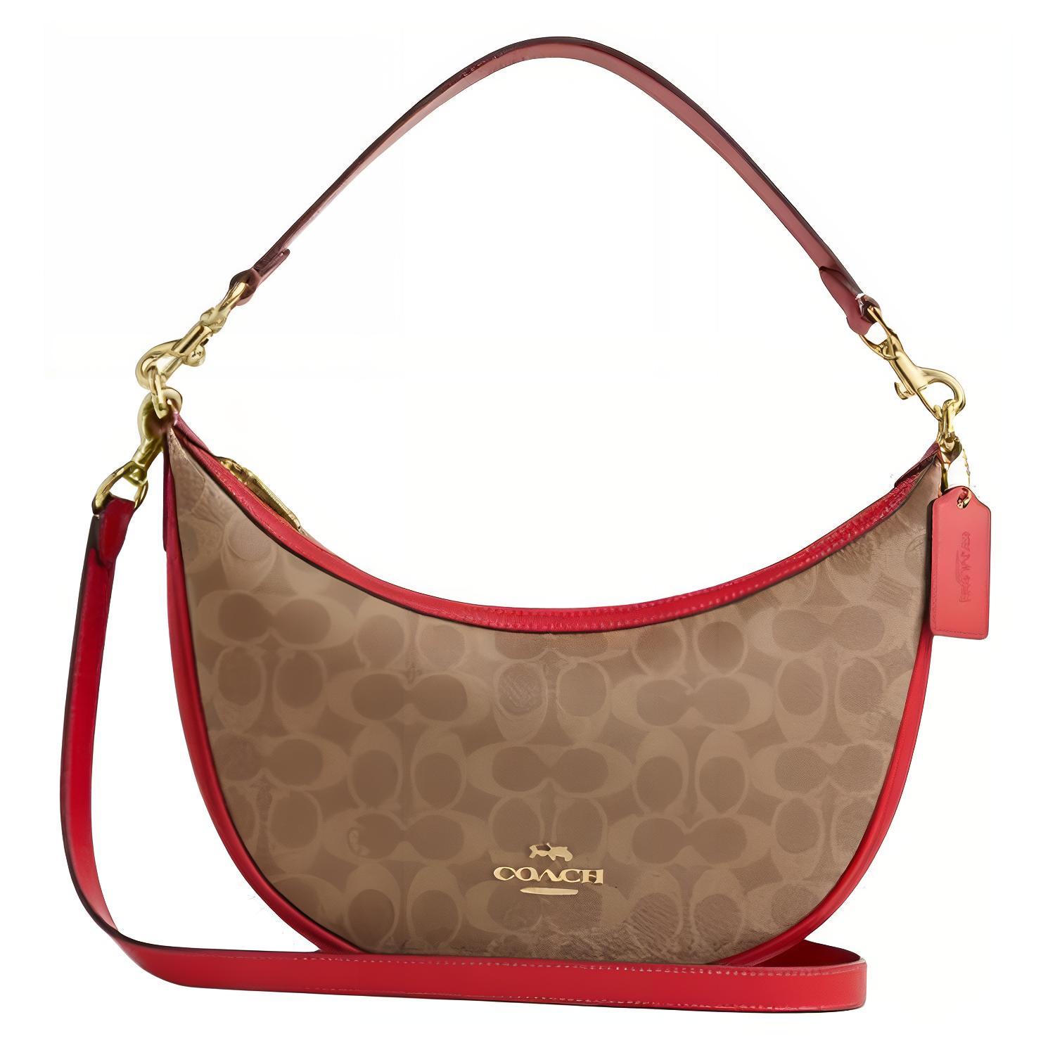 

Coach Aria 26 Monogram Print Zip Closure Shoulder Bag Coated Canvas And Leather Crossbody Tote Medium Women Bags Brown Red CCL26-IMYGS Basic Set (Bag+Dust Bag)