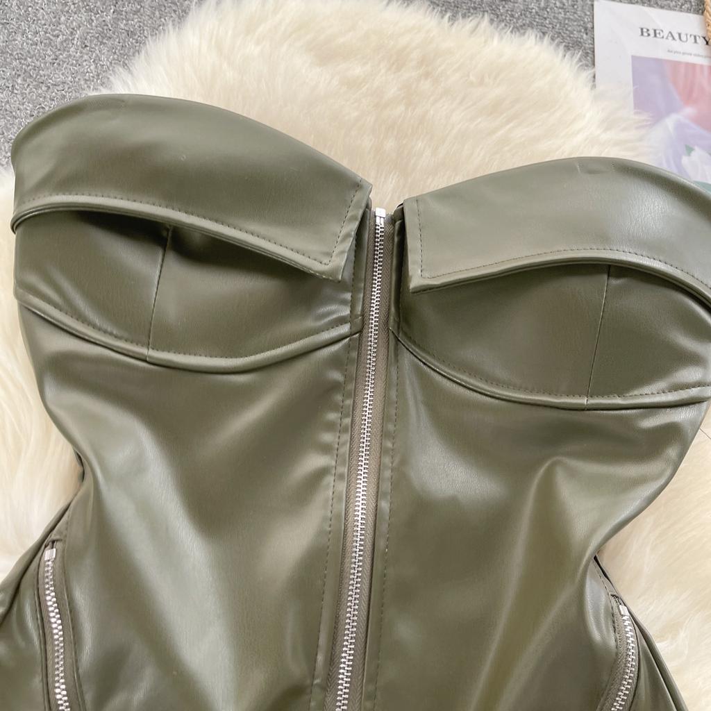 Vintage Locomotive Pure Desire Spice Girl Tube Top Women's Autumn Zipper Short Design Sense Niche Beautiful Top