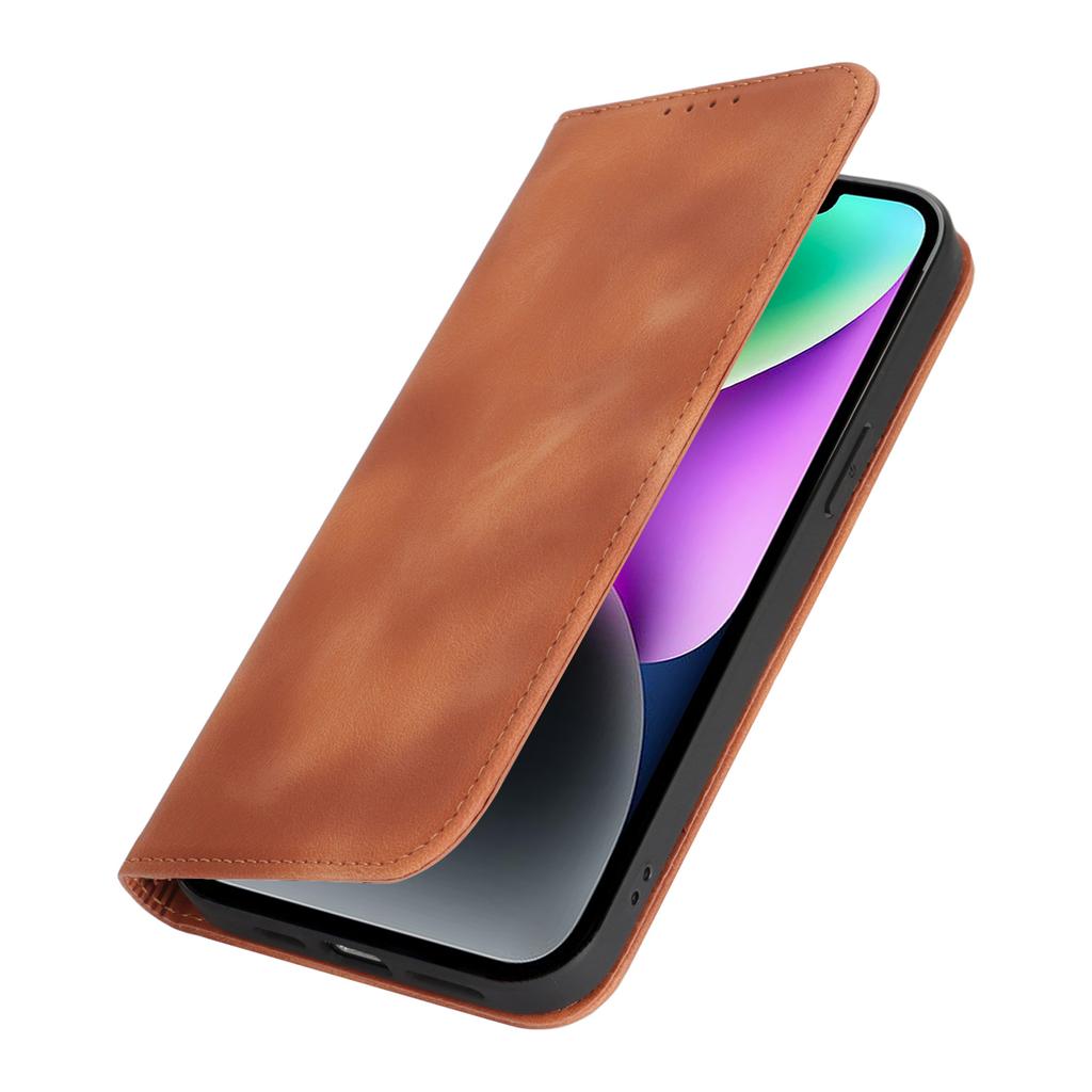 For iPhone 14/13 Stand Case Magnetic Closure Skin Touch Leather Flip Phone Cover with Wallet
