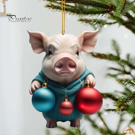 Christmas Pendant Adorable Cartoon Pig Shape Xmas Tree Hanging Ornament for Home Festive Decorations