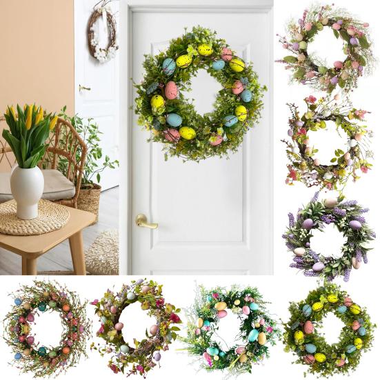 Ostereier-Kranz, 45,7 cm, handgefertigter Kranz mit Kunstblumen, Eiern, Frühlingsdekor, farbiger Eierkranz für Wand, Kaminsims, Haustür