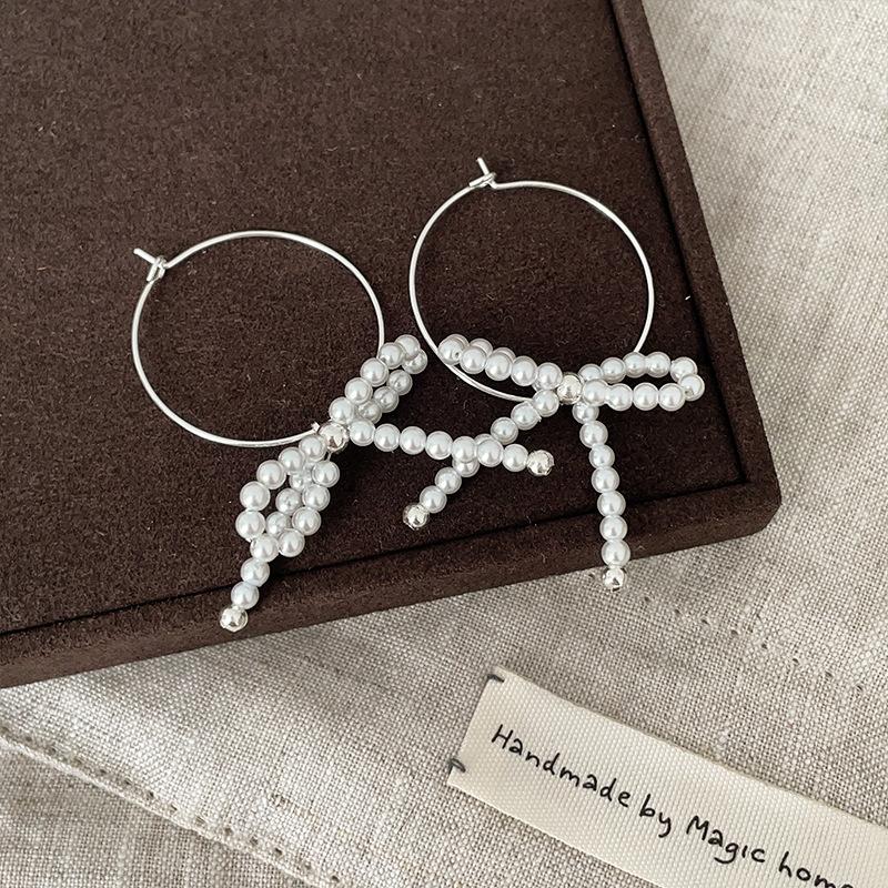 Niche Design Sense Bow Beaded Earrings Female Sweet And Cute Elegant Exquisite Fashion Versatile Earrings