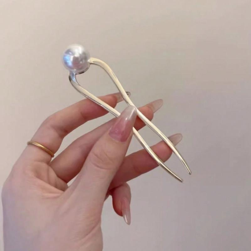 1pc Fashionable U-Shaped Faux Pearl Hair Clip Minimalist Luxury Niche Hair Accessory Hair Bun Hair Pin Hair Bun Maker Bun Hair Piece Hair Styling Pins