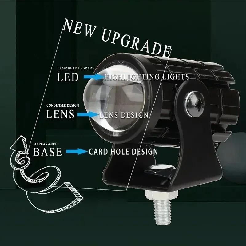 Motocicleta Mini Driving Fog Light, Dual Color Para Farol, Farol Auxiliar, Lâmpada, R, ATV, Scooter, Acessórios De Moto, 9-36V