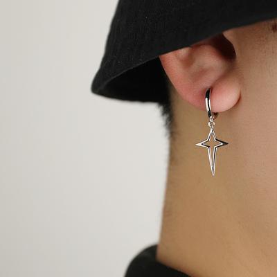 Star-Shaped Hollow Cross Earrings Boys Tide Simple Style Neutral Handsome Star Ear Buckle Tetragonal Star Earrings