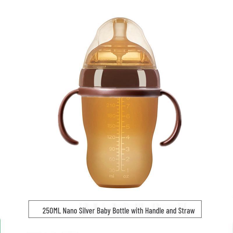 Wide-Mouth Silicone Baby Bottle with Handle, Anti-Colic, Breastfeeding Mimic, Gravity Ball for Weaning.