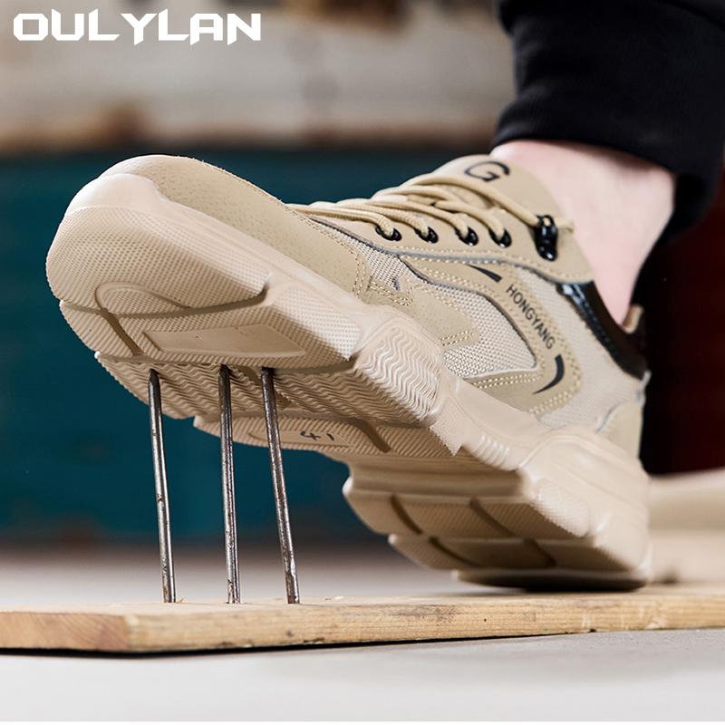 Oulylan Men's Safety Shoes Anti-Smash Anti-Puncture Summer Breathable Work Shoes Lightweight Anti-Slip Construction Shoes