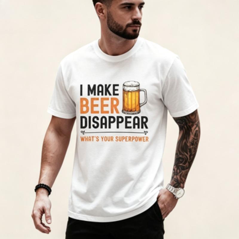 Unisex Modal Tshirt I Make Beer Disappear Funny Beer Lover Print Short Sleeve Crewneck Tee Black White