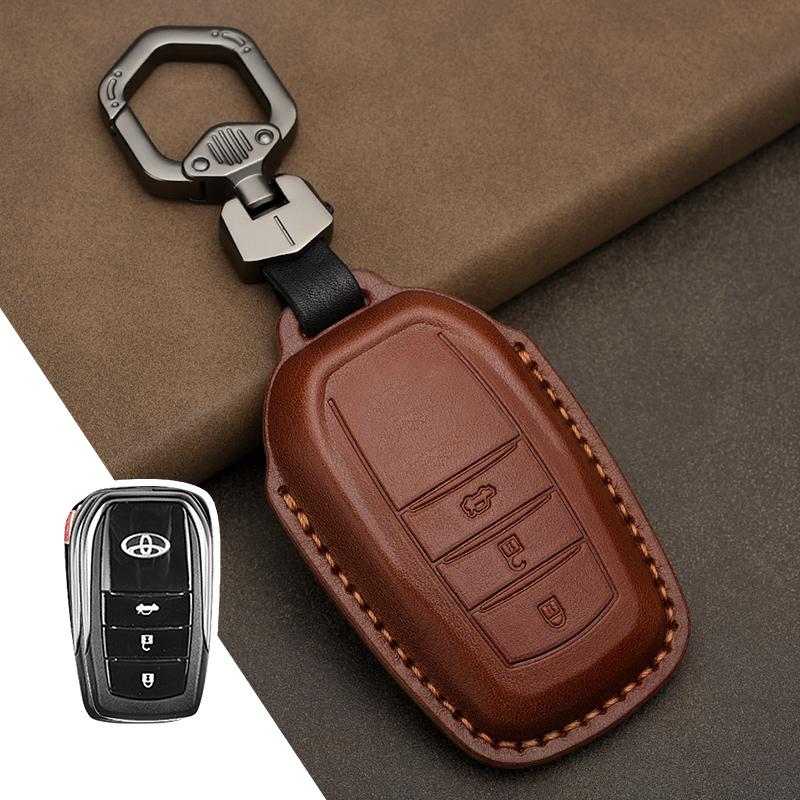 Leather Key Case Cover Shell For Toyota Camry Corolla FJ Land Cruiser RAV4 Prius Sienna Prado CHR Avalon GT86 Protector Keychain