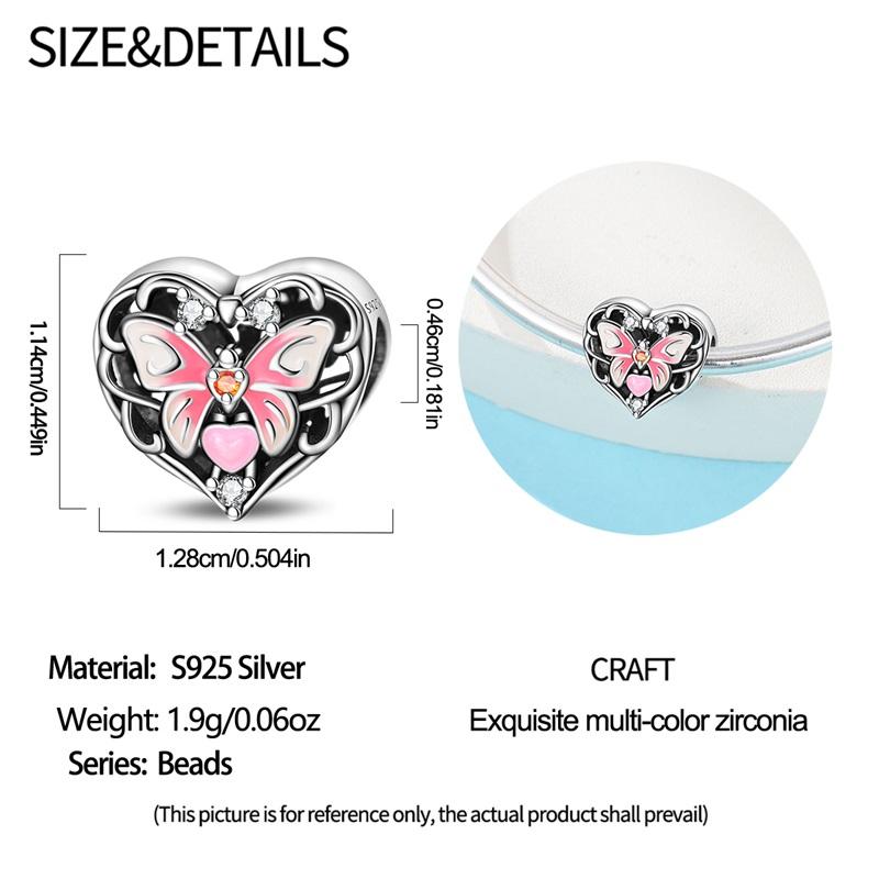 Original Charm Kupfer Palast Herzförmiger Rosa Perlen Charm Bead Passend für 3mm Original Armbänder für Damen DIY Feinschmuck Geschenke