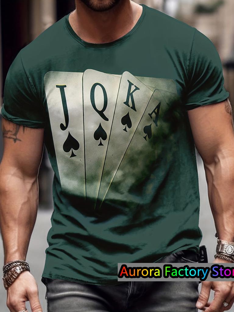 Poker Elements 3D Digital Pattern Print Men's Graphic T-shirt Causal Comfy Tees Short Sleeve Pullover Tops Men's Summer Clothing