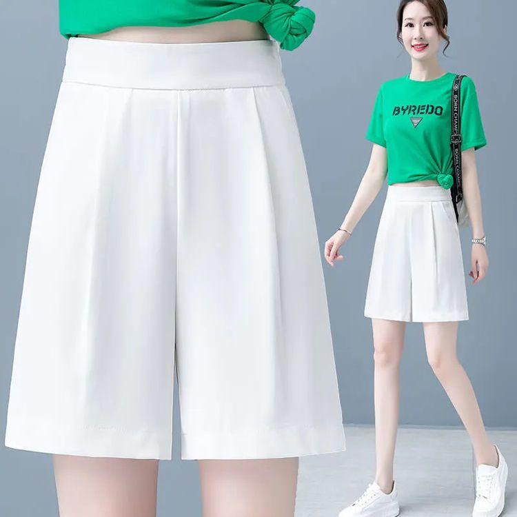 

Шорты из ледяного шелка с драконьим фруктом женские летние свободные тонкие новые модные с широкими штанинами повседневные брюки харун пять кубиков S белый