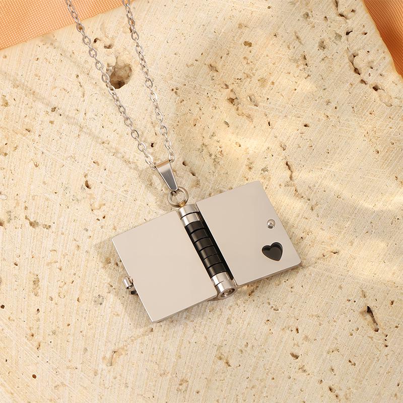 Engraved Titanium Steel Necklace - Fade-Resistant, Emotional Book Pendant, Women's Clavicle Chain Jewelry 