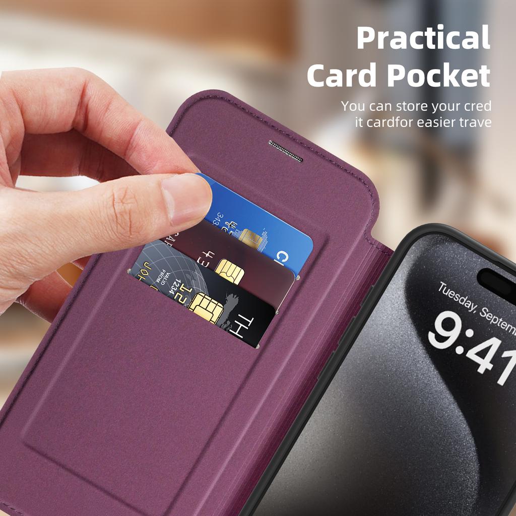 For iPhone 15 Pro Max Case Compatible with MagSafe RFID Blocking Card Holder Leather Phone Cover