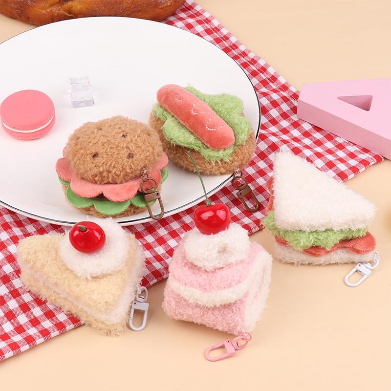 Kawaii Simulation Food Plush Keychain Creative Sandwich Hamburger Cake Keyring Bag Pendant Key Accessories Couple Gifts