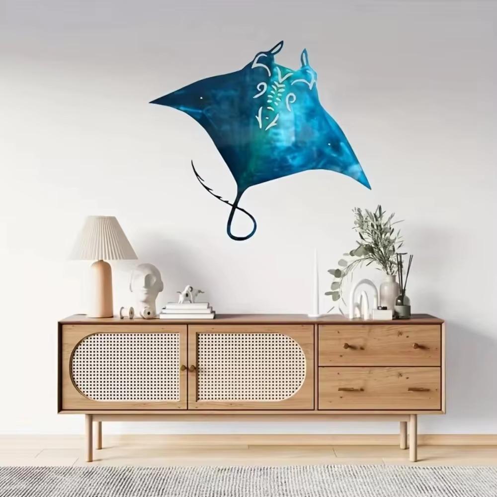 1pc Ocean-Inspired Metal Manta Ray Hanging Wall Art - Decor for Beach House, Baby Gift