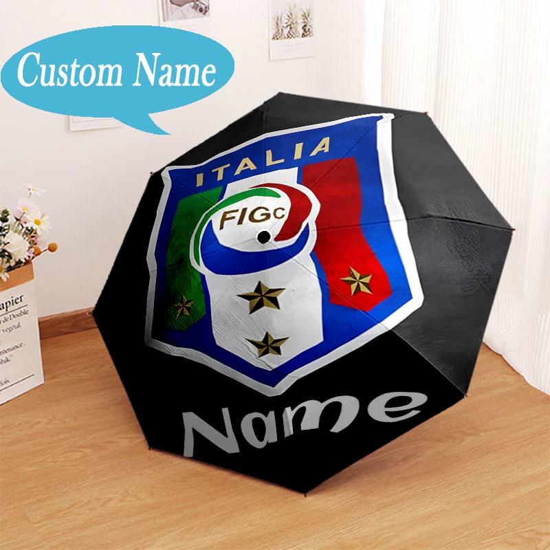 Custom Name Italian Football Crest Umbrella Folding Umbrella, Automatic Umbrella - 8-Frame for Travel, Casual Lightweight Personalized Gifts