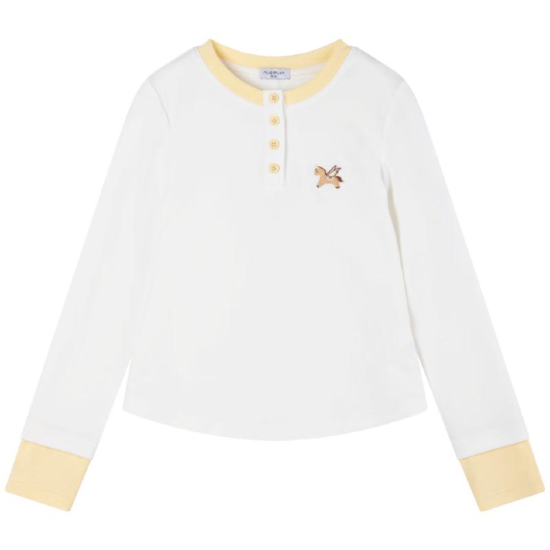 Mucmukn Girls  Lyocell Cotton Henley Faux 2-Piece Color-Block T-Shirt 150CM