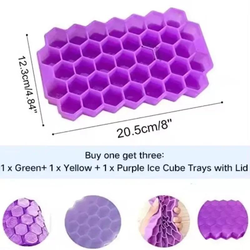 Food Grade Soft Silicone Ice Cube Mold with Cover, 37 Grid, Washable and Reusable, Easy Removal, Home Kitchen Tools, 1PC