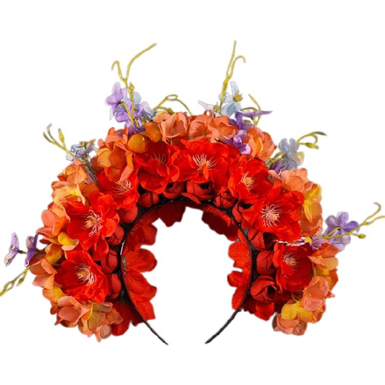 Sophisticated Floral Crown Hair Bands Traditional Ethnic Hair Accessory Double sided Fabric Flower Headband for Women