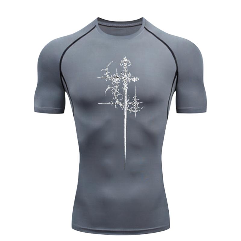Men's Sports T-shirt for Fitness  Men's Sports T-shirt Training Fitness Compression Cross Pattern Men's MMA T-shirt