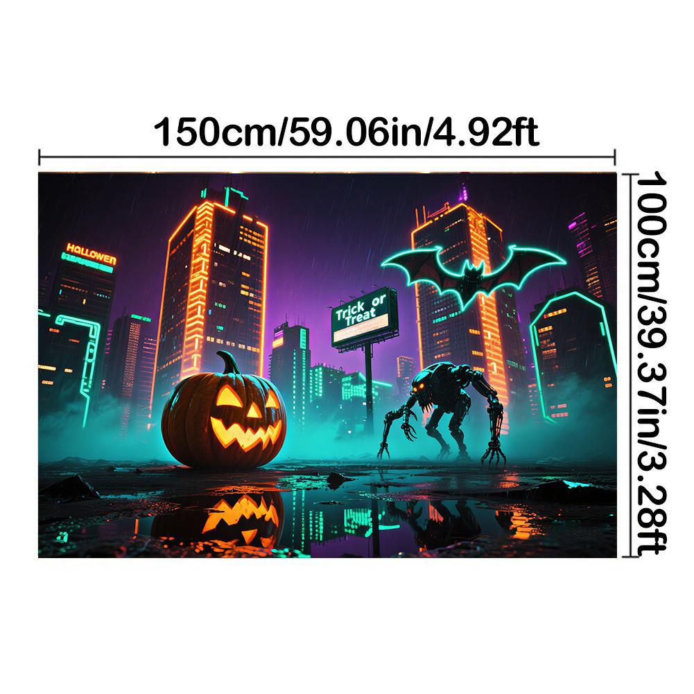 Sci-fi Style-Jack-o'-lantern,Bats,Ghost Design-Halloween Backdrop Banner for Photo Booth,Indoor/Outdoor,Event Party,Holiday