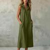 Women's Fashion Color Hooded Buttoned Pocket Sleeveless Casual Loose Dress