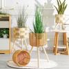 Rattan Indoor Plant Stand Handwoven Flowerpots Stool with Legs Floor Planter Basket Rack Plant Shelf for Garden Home