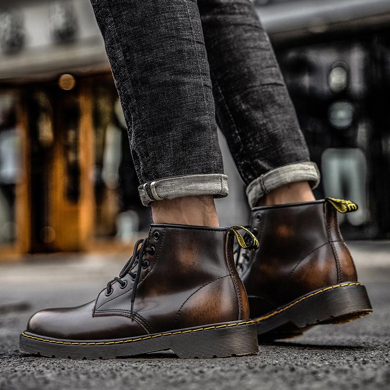 Autumn-Winter British Style Double-Lined Work Boots, Trendy and Stylish Winter Warmth-Packed Leather Boots with Padding