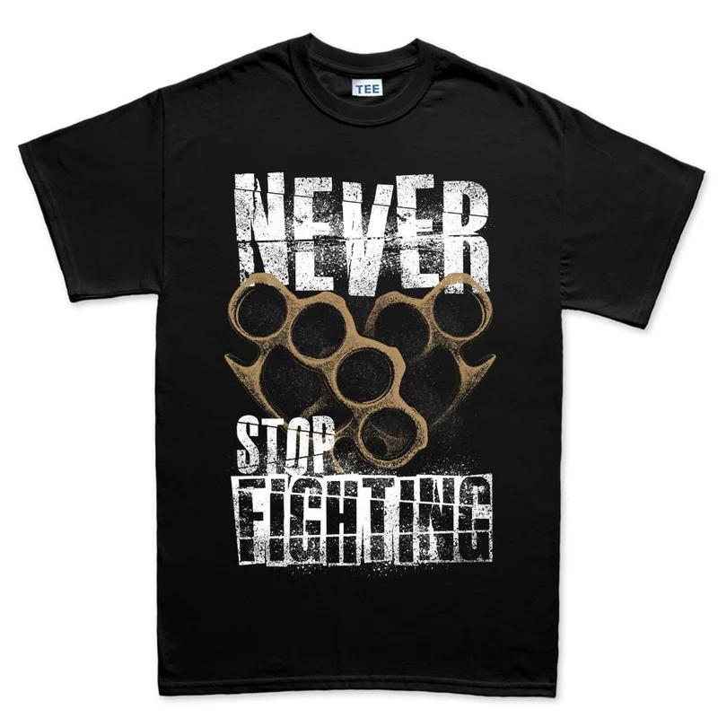 Black Cotton TShirt Unisexs Fitness Muscle Never Stop Fighting Streetwear Biker Style S