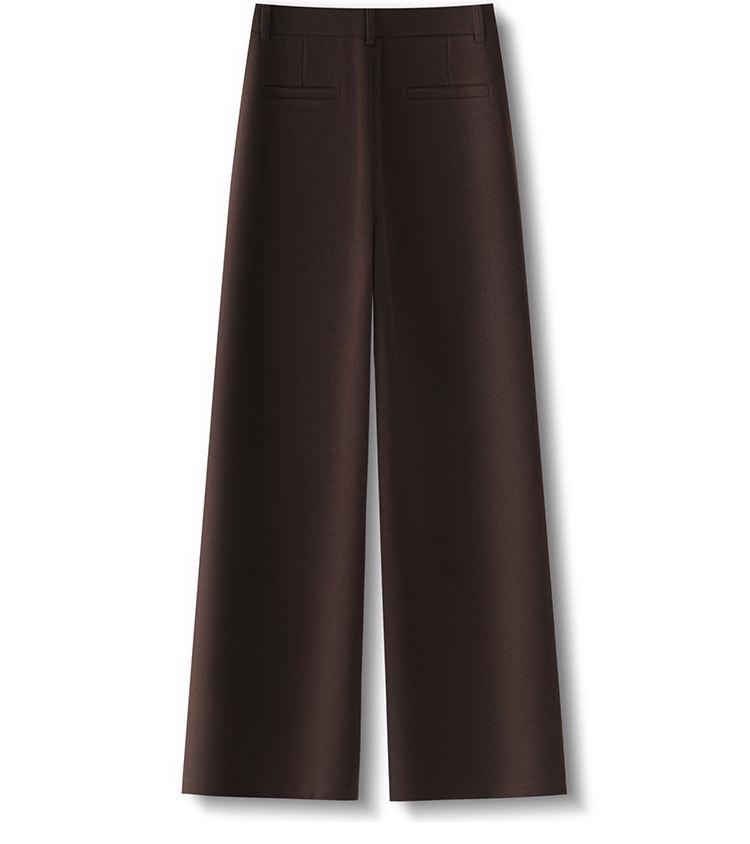 Premium Coffee Wool Wide-Leg Women's Pants - New 2025 Autumn/Winter High-Waisted Slimming Loose Fit, Plus Velvet Thick Straight-Leg.
