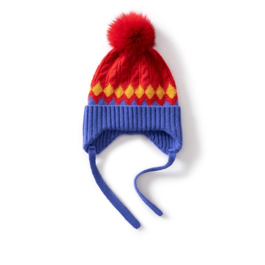 Unisex Children's Cashmere Cable Knit Pom-Pom Turban Ear Warmer Hat