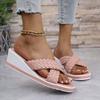 Women Wedge Slippers New Summer Platform Sexy Shoes Braided Square Toe Flat Sandals Beach Slides Home Women Shoes