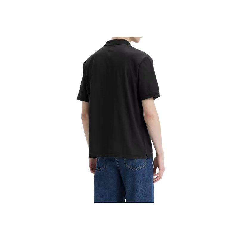 Levis Solid Color Half Button Short Sleeve Polo Shirt Men Tops Black A6735-0011