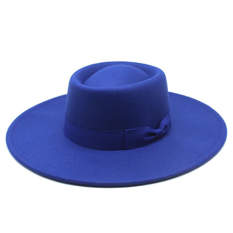 New simple solid color wool.cm brim men's and women's autumn and winter warm outdoor oval ring top hat